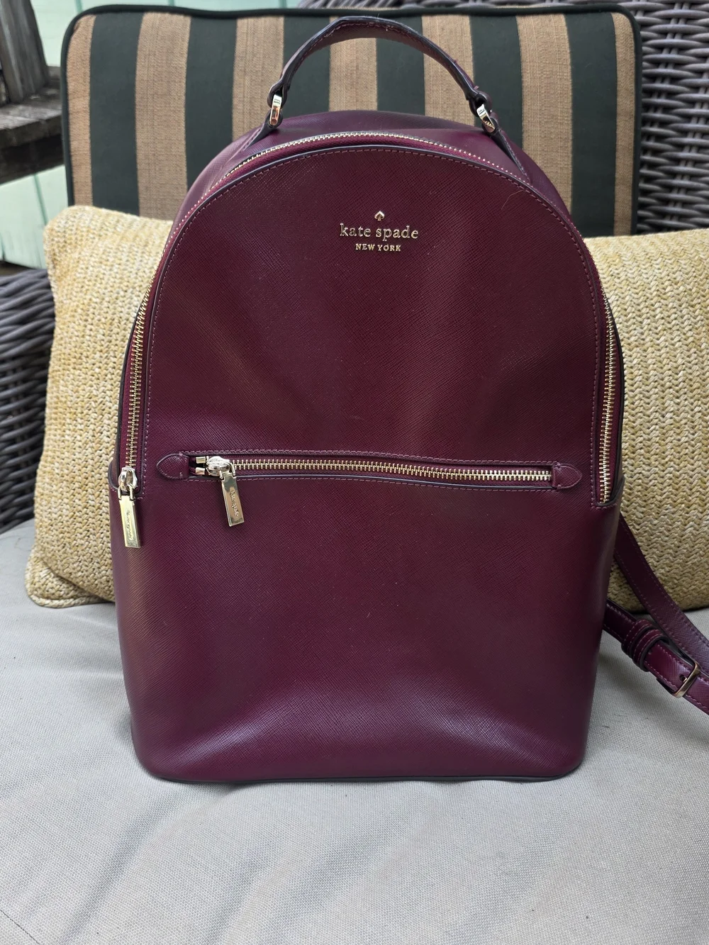kate spade Burgandy Wine Genuine Leather Backpack with Gold Hardware